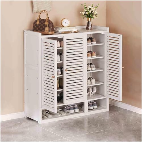 Platzsparender Schuhschrank, großer staubdichter Aufbewahrungsschrank für Flur und Wohnzimmer, stilvolle schwarze Schuhschrank(White,88 * 32 * 95CM) von Cribricea