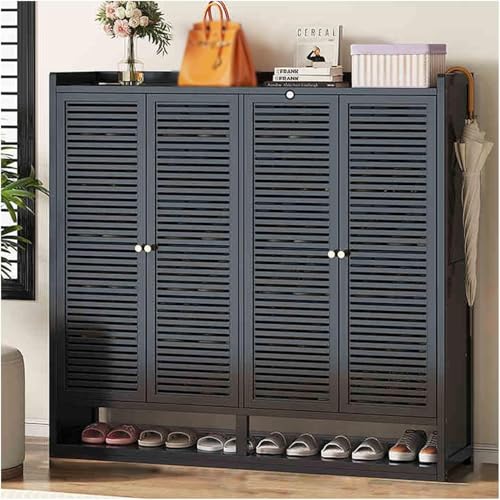 Platzsparender Schuhschrank, großer staubdichter Aufbewahrungsschrank für Flur und Wohnzimmer, stilvolle schwarze Schuhschrank (Black,117 * 32 * 110CM) von Cribricea