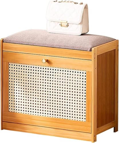 Schuhaufbewahrungsbank aus Holz mit Netztüren Schuhschrank for den Eingangsbereich for Flur und Wohnzimmer Stilvoller Schuhschrank(Wood Color,50 x 24 x 44 cm) von Cribricea