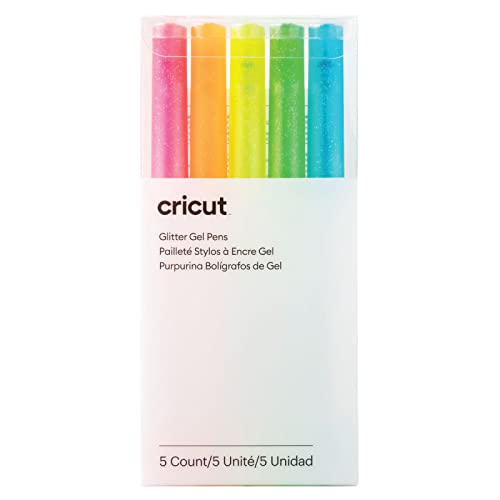 Cricut 2009961 Glitter-Gelstift Set | Neon | Feinpunkt 0,8 mm | 5 Stück | zur Verwendung Explore und Maker Maschinen, mehrfarbig, Explore & Maker von Cricut