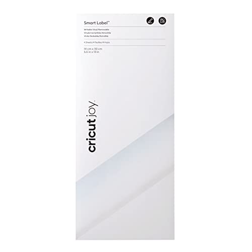 Cricut Joy Smart Label beschreibbares Vinyl, abnehmbar, transparent, 33 cm, 4 x selbstklebende Vinylbögen, für die Verwendung mit, 2010003, Weiß, 33cm (13") von Cricut