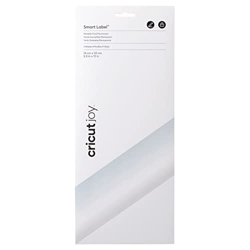 Cricut Joy Smart Label beschreibbares Vinyl, permanent, transparent, 33 cm, 4 x selbstklebende Vinylbögen, für die Verwendung mit, 2009444, Weiß, 33cm (13") von Cricut