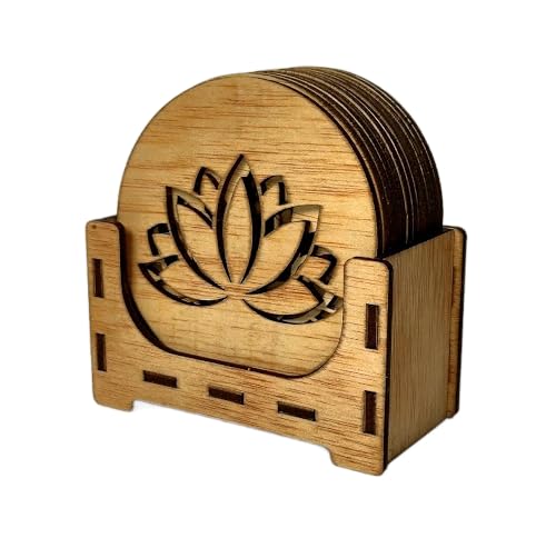 CrisPhy Lotusblüten-Yoga-Untersetzer – Holzuntersetzer-Set mit 12 Stück 9 x 9 cm – Untersetzer für Kaffee und Tee – Lotusblüten-Yoga für Reinigung und Meditation – spirituelle Symbole, Yoga aus Holz von CrisPhy