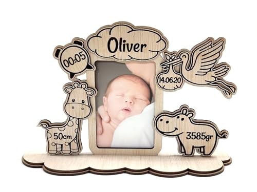 Personalisierbarer Bilderrahmen für Babys, aus Holz, Neugeborene, Geschenk für Neugeborene, Modell 3 von CrisPhy