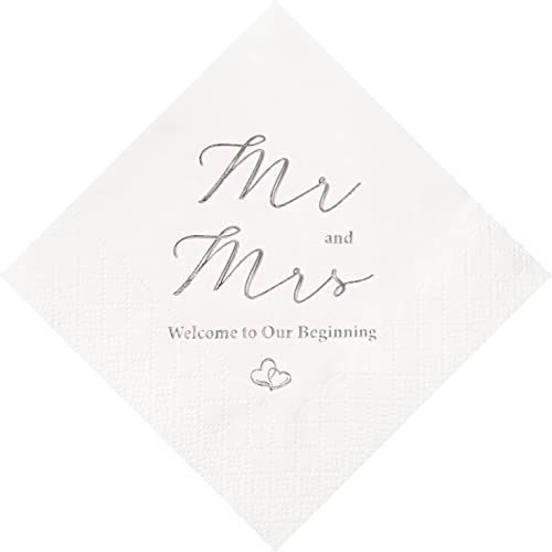 Crisky Silberfolie Mr and Mrs Hochzeit Cocktail Servietten 100 Stück für Hochzeit Party Empfang Dessert Kuchen Tischdekorationen Willkommen bei unseren Anfängern Einwegservietten 3-lagig Crisky Silberfolie Mr and Mrs Hochzeit Cocktail Servietten 100 Stück für Hochzeit Party Empfang Dessert Kuchen Tischdekorationen Willkommen bei unseren Anfängern Einwegservietten 3-lagig von Crisky