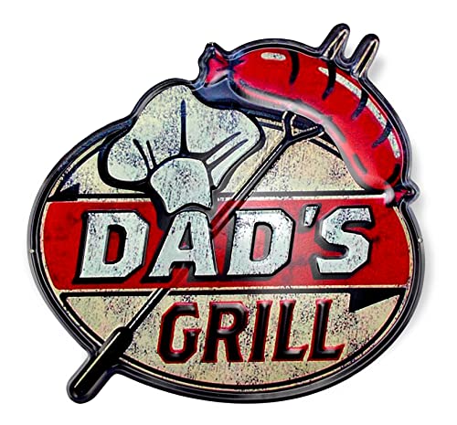 Crispe 3D Blechschild - Dad's Grill - 38 x 36 cm - geprägt, aus Metall, rostfrei, Retro, Vintage-Design, Geschenk-Idee für Grill Liebhaber von Crispe home & garden