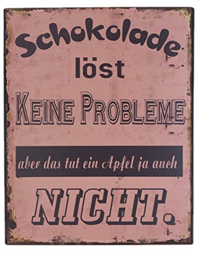 Nostalgie Retro Blechschilder | Schokolade löst Keine Probleme - Aber das TUT EIN Apfel ja auch Nicht | Shabby Chic, Antik Metallschild für inner & draußen 20 x 25 cm von Crispe home & garden