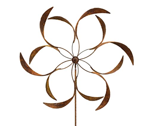 Großes Metall Windrad 'Blume XXL' - massives Windspiel Windmühle für den Garten - wetterfest und standfest - mit besten Kugellagern - aus Vollmetall mit Edelrost-Patina – Höhe 263 cm von Crispe home & garden
