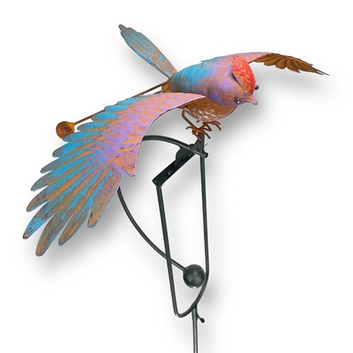 Crispe Home & Garden | Windspiel Vogel Bunt 132 cm | Deko Gartenstecker | Gartendekoration Metall von Crispe home & garden