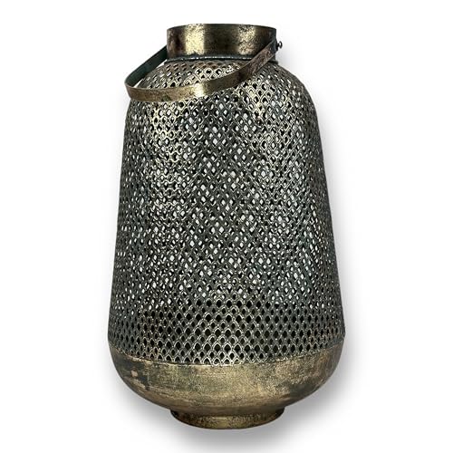 Crispe Home & Garden | orientalisches Windlicht aus Metall | Laterne Ranchi | Türkis/Gold | Höhe 48 cm mit Henkel 62 cm Ø 31 cm | mit Henkel aus Metall | Goldschimmerndes Licht von Crispe home & garden