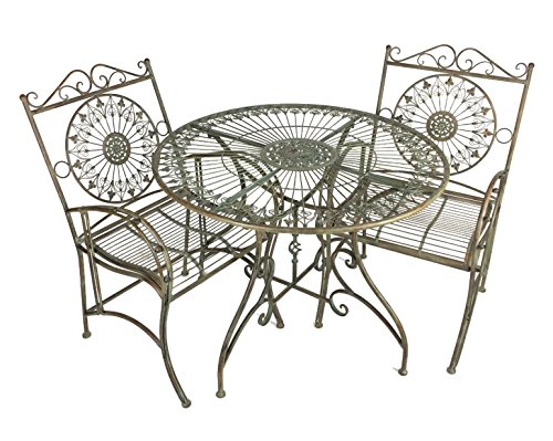 Crispe home & garden Gartenmöbel-Set Granada bestehend aus einem Tisch und Zwei Stühlen aus Metall im Landhaus-Stil, Antikgrün, pulverbeschichtet von Crispe home & garden