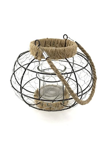 Laterne Windlicht aus Drahtgeflecht mit Sisal – groß - Höhe 22cm - Metalllaterne für draußen als Gartenlaterne, oder Innen als Tischlaterne von Crispe home & garden