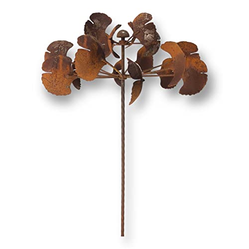 Metall Windrad 'Gingko' - massives Windspiel Windmühle für den Garten - wetterfest und standfest - mit besten Kugellagern - aus Vollmetall mit Edelrost-Patina – Höhe 188 cm von Crispe home & garden