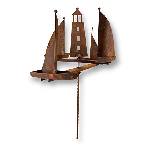 Metall Windrad 'Segelboote' - massives Windspiel Windmühle für den Garten - wetterfest und standfest - mit besten Kugellagern - aus Vollmetall mit Edelrost-Patina – Höhe 190 cm von Crispe home & garden