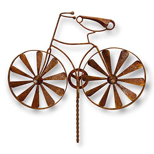 Metall Windrad 'Fahrrad' - massives Windspiel Windmühle für den Garten - wetterfest und standfest - mit besten Kugellagern - aus Vollmetall mit Edelrost-Patina – Höhe 157 cm von Crispe home & garden