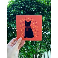 Süße 5" X Zoll Katze Im Schal Kunstdruck | Herbstblätter Ästhetik Herbst Wand Dekor Kunst Von Crispymeows von CrispyMeowsArt