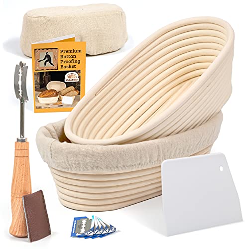 Brotbanneton Gärkörbchen, oval, 25,4 cm, 2er-Set, Sauerteig, Brotbackzubehör, Starter-Set, Brotherstellungswerkzeuge, Brotkorb-Geschenkset, von Criss Elite von Criss Elite