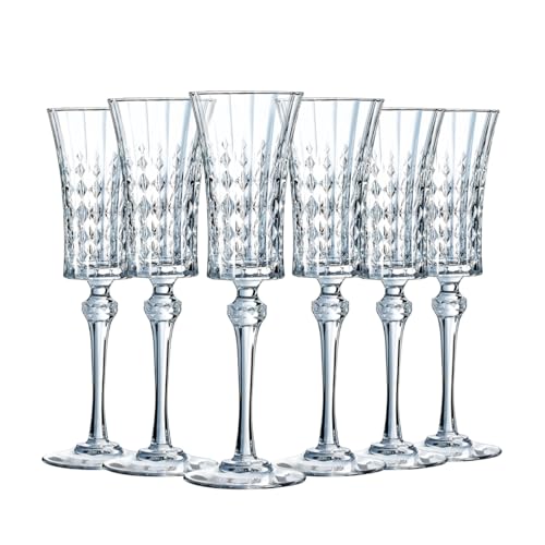 Cristal d'Arques Paris, Kollektion Lady Diamond Champagnerflöten, 15 cl, glänzend, transparent und hochresistent, in Frankreich hergestellt, durchsichtig, 6 Stück von Cristal d'Arques