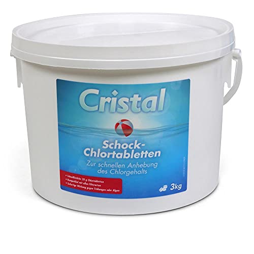 Cristal Hochwirksame Schock-Chlortabletten 20 g | Schnell wirkend für klares Poolwasser | Effektive Desinfektion rückstandsfrei und universell einsetzbar | Stoßchlorung Schockchlorung (3 Kilogramm) von Cristal