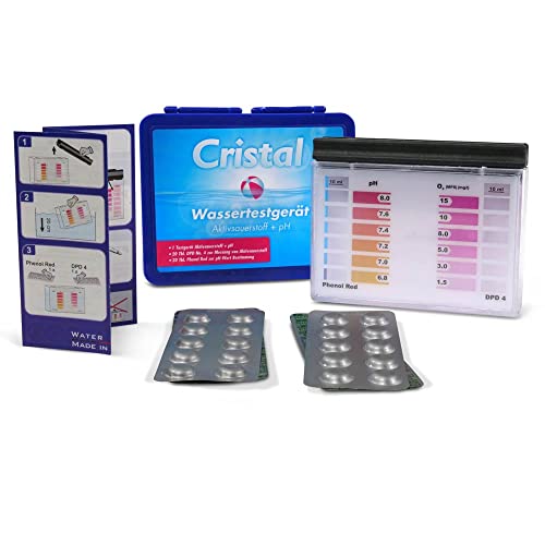 Cristal Pool pH-Wert & Sauerstoff Wassertester - Wasseranalyse - Pooltester manuell - Inklusive DPD 4 - Phenol Red Testtabletten von Cristal