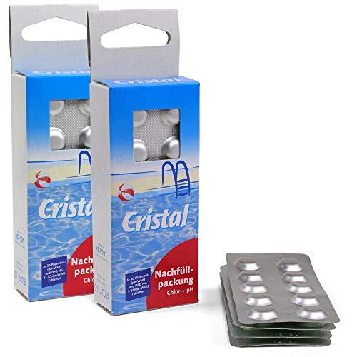 Cristal 2er Pack Ersatztabletten Chlor + pH (4X 30 STK.) für manuellen Pooltester von Cristal
