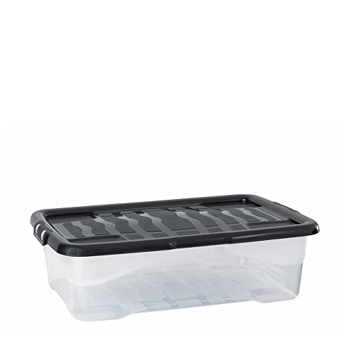 Cristalray 3 Stück - Strata Curve Aufbewahrungsbox mit schwarzem Deckel, 30 Liter, 60x40x17cm - transparent von Cristalray