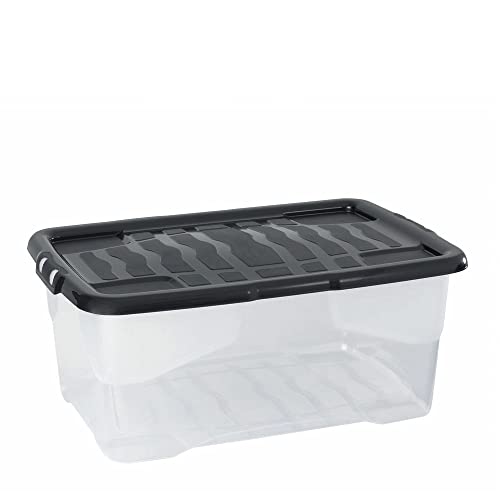 3 Stück - Strata Curve Aufbewahrungsbox mit schwarzem Deckel, 42 Liter, 60x40x25cm - transparent von Cristalray