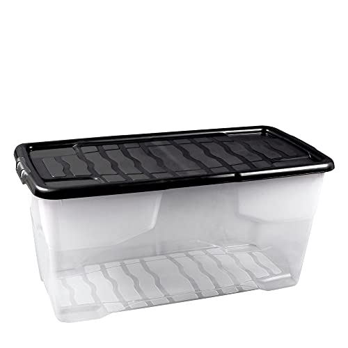 3 Stück - Strata Curve Aufbewahrungsbox mit schwarzem Deckel,80 Liter, 80x40x37cm - transparent von Cristalray