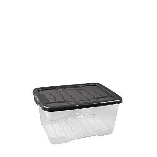 6 Stück - Strata Curve Aufbewahrungsbox mit schwarzem Deckel, 10 Liter, 35x28x16cm - transparent von Cristalray