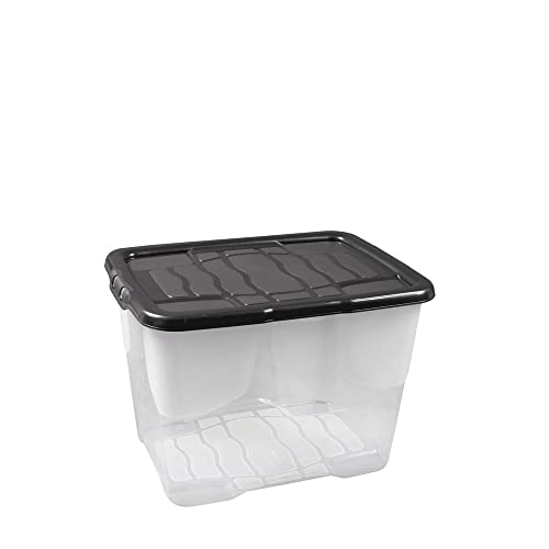 Cristalray 6 Stück - Strata Curve Aufbewahrungsbox mit schwarzem Deckel, 24 Liter, 40x30x28cm - transparent von Cristalray