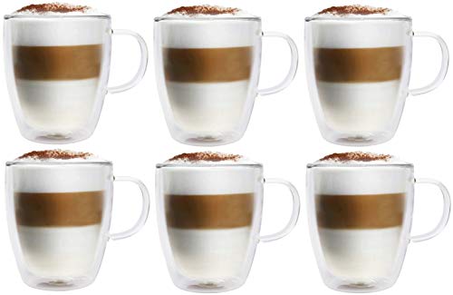 Cristalray Doppelwandige 6er-Set Thermotassen 270ml (8,2x10,5cm) - schwarzer-milch Kaffee/Tee/kalte Getränke von Cristalray