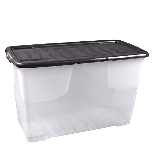 Strata Curve Große Aufbewahrungsbox mit schwarzem Deckel,100 Liter, 80x40x48cm - transparent Strata Curve Große Aufbewahrungsbox mit schwarzem Deckel,100 Liter, 80x40x48cm - transparent von Cristalray