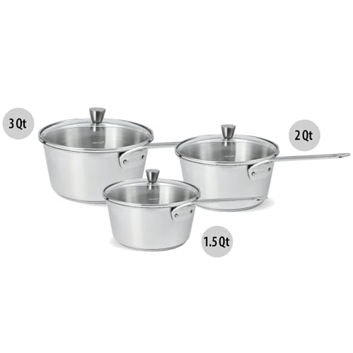 Cristel 1826 Collection 3-teiliges Kochtopf-Set, hergestellt in Frankreich, 18/10 Edelstahl, 3-lagige Konstruktion, doppelt genieteter fester Griff, ofen- und spülmaschinenfest von Cristel
