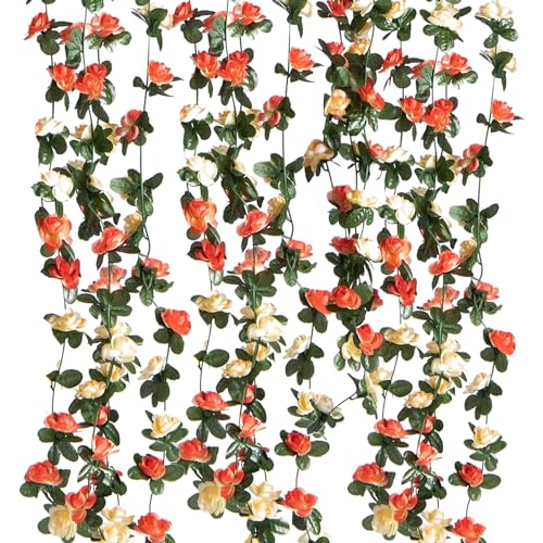 Criveple 6 Stück 49FT Künstliche Girlande Champagner Blumengirlande Rosen Reben Seidenblumen im Freien Hängend Kunstblumen Deko für Hochzeit Schlafzimmer Wand Kulisse Garten Dekoration von Criveple