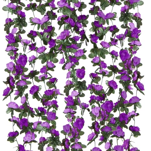 Criveple 6 Stück 49FT Künstliche Girlande Lila Blumengirlande Rosen Reben Seidenblumen im Freien Hängend Kunstblumen Deko für Hochzeit Schlafzimmer Wand Kulisse Garten Dekoration von Criveple