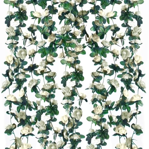 Criveple 6 Stück 49FT Künstliche Girlande Weiß Blumengirlande Rosen Reben Seidenblumen im Freien Hängend Kunstblumen Deko für Hochzeit Schlafzimmer Wand Kulisse Garten Dekoration von Criveple