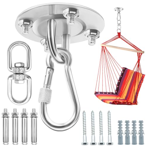 Criveple Strapazierfähiger Deckenhaken Bis Zu 400KG - 360° Drehung Deckenhalterung zur Hängesessel, Yoga Hängematte, Hängestuhl, Boxsack Aufhängung - Edelstahl Schwerlasthaken Aufhängung von Criveple