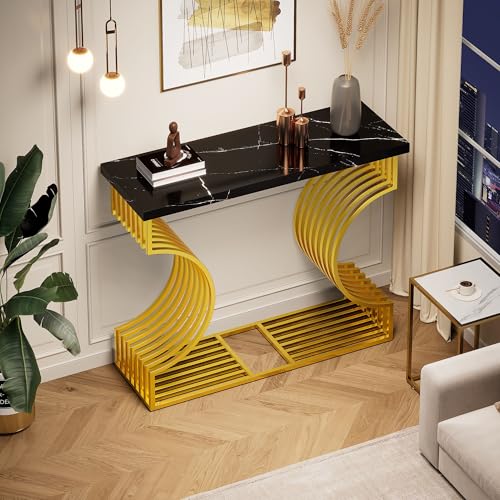 100 * 35 * 80cm moderner, Schlichter schwarzer Hochglanz-Couchtisch, Kleiner Beistelltisch fürs Wohnzimmer, Konsolentisch, Goldener Sockel kann auf Zwei Arten installiert Werden 100 * 35 * 80cm moderner, Schlichter schwarzer Hochglanz-Couchtisch, Kleiner Beistelltisch fürs Wohnzimmer, Konsolentisch, Goldener Sockel kann auf Zwei Arten installiert Werden von Crlnaup