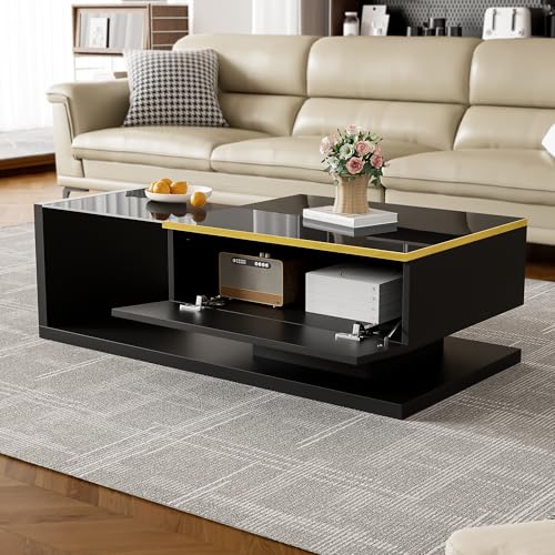 100 cm Langer Couchtisch, Hochglanz-Schwarz. Beistelltische, Couchtische mit Glas und LED-Effekt 100 cm Langer Couchtisch, Hochglanz-Schwarz. Beistelltische, Couchtische mit Glas und LED-Effekt von Crlnaup