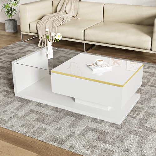 100 cm Langer Couchtisch, Hochglanz-Weiß. Beistelltische, Couchtische mit Glas und LED-Effekt von Crlnaup