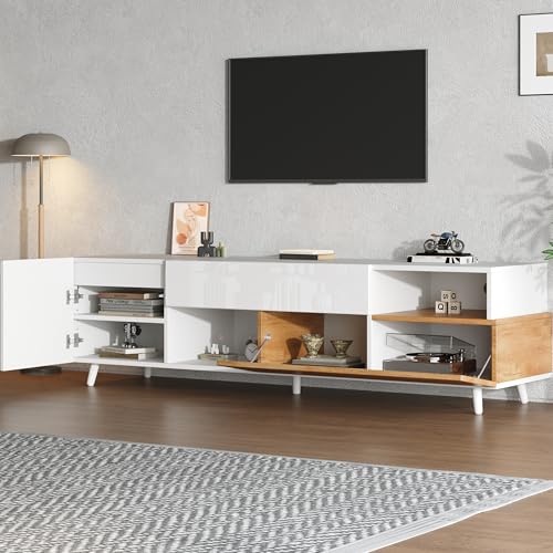 180*38*50cm Fernsehschrank, Lowboard Schrank mit unterer Tür und 1 Schublade,TV-Schrank mit 7 Ablagefächern,Hochglanz-TV-Board, Fernsehtisch,Wohnzimmerkommode,Geeignet für Fernseher um die 75 Zoll von Crlnaup