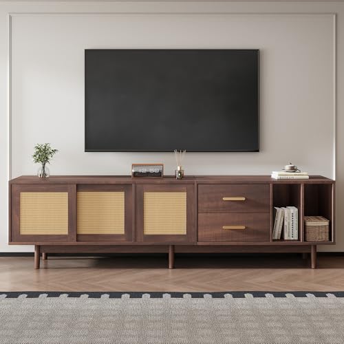 190 x 40 x 52 cm Lagerschrank, Lowboard-TV-Schrank mit Schubladen, TV-Ständer aus braunem Rattan-MDF-Material, Design mit 6 Stützbeinen, multifunktionaler Wohnzimmer-Lagerschrank,75-Zoll-Fernseher 190 x 40 x 52 cm Lagerschrank, Lowboard-TV-Schrank mit Schubladen, TV-Ständer aus braunem Rattan-MDF-Material, Design mit 6 Stützbeinen, multifunktionaler Wohnzimmer-Lagerschrank,75-Zoll-Fernseher von Crlnaup