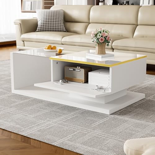 90 cm Langer Couchtisch, Hochglanz-Weiß. Beistelltische, Couchtische mit Glas und LED-Effekt 90 cm Langer Couchtisch, Hochglanz-Weiß. Beistelltische, Couchtische mit Glas und LED-Effekt von Crlnaup