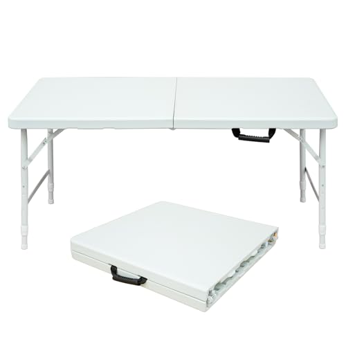 Crlnaup 125cm tragbare Heavy Duty Klapptisch mit Griff, verstellbare Höhe Klapptisch, Multifunktionsklapptisch für Camping Picknick Parties Indoor/Outdoor, Kapazität Gewicht 135KG (Weiß) von Crlnaup