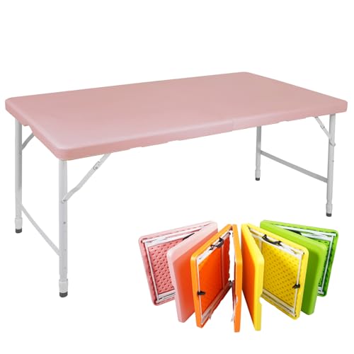 Crlnaup 125cm tragbare Heavy Duty Klapptisch mit Griff, verstellbare Höhe Klapptisch, Multifunktionsklapptisch für Camping Picknick Parties Indoor/Outdoor, Kapazitätsgewicht 135KG (Pink) von Crlnaup