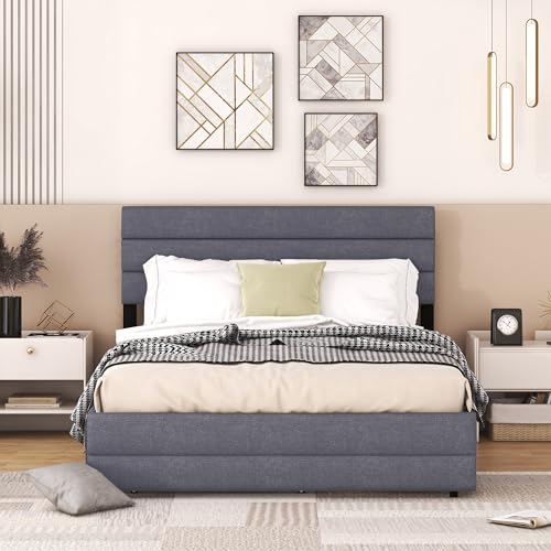 Crlnaup 140 x 200 Plattformbett mit Räummaschine für Zwei Personen und Zwei Schubladen, Grau von Crlnaup