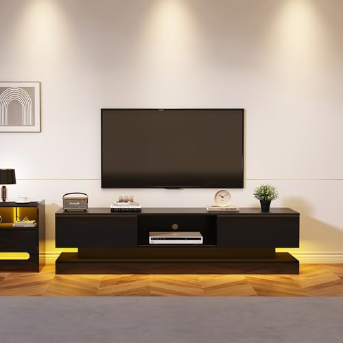 Crlnaup 160 * 35 * 40,5 cm Schwarzer Hochglanz-TV-Ständer mit LED-Beleuchtung, 2 Schubladen, Anwendungssteuerung, Anti-Kipp-Design, geeignet für 60-Zoll-Fernseher, TV-Schränke, TV-lowboard Crlnaup 160 * 35 * 40,5 cm Schwarzer Hochglanz-TV-Ständer mit LED-Beleuchtung, 2 Schubladen, Anwendungssteuerung, Anti-Kipp-Design, geeignet für 60-Zoll-Fernseher, TV-Schränke, TV-lowboard von Crlnaup