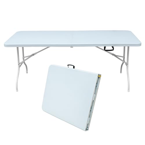 Crlnaup 180cm Tragbare Heavy Duty Klapptisch mit Griff, Klapptisch, Multifunktionalerfür Camping Picknick-Parteien Indoor/Outdoor,Gewicht 135KG (Weiß) von Crlnaup