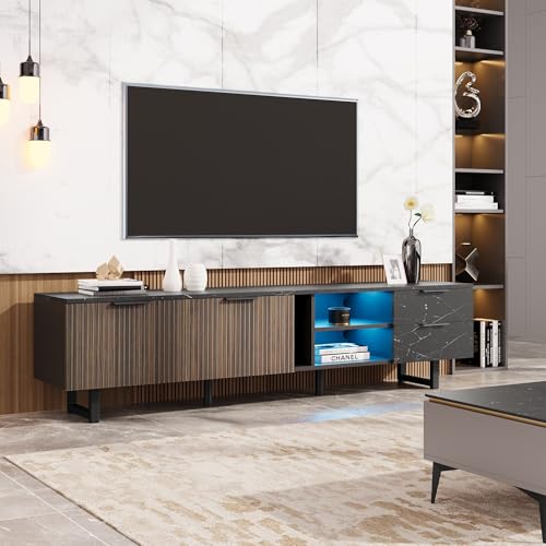 Crlnaup 200cm TV-Schrank mit schwarzer Marmoroptik, dunklen Holzmasertüren, Verstellbarer -Beleuchtung, Zwei Türen und Zwei Schubladen, geeignet für Staubsaugerroboter Crlnaup 200cm TV-Schrank mit schwarzer Marmoroptik, dunklen Holzmasertüren, Verstellbarer -Beleuchtung, Zwei Türen und Zwei Schubladen, geeignet für Staubsaugerroboter von Crlnaup