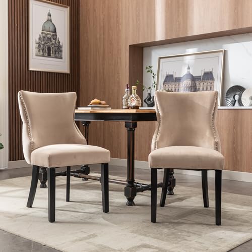 Crlnaup 4-Fußstuhl, Stuhl Beige Samt Esszimmerstuhl, mit Knopfsteppung, Gestell aus Massivholz, Beige(Set, 2 St) von Crlnaup